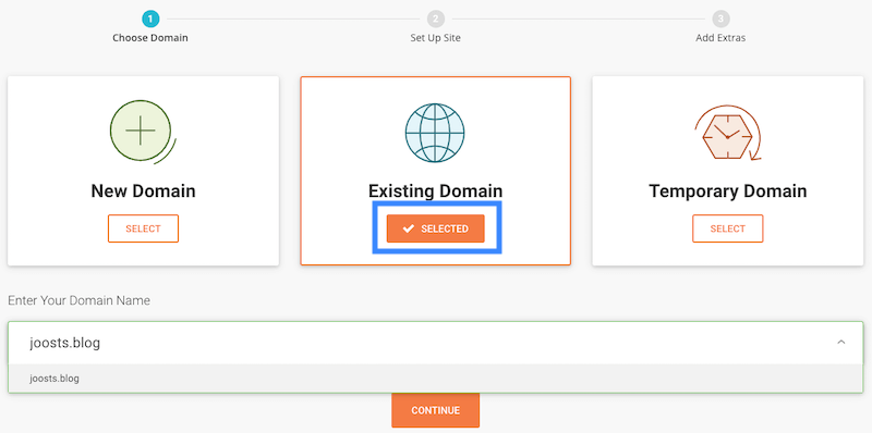 SiteGround existing domain. 