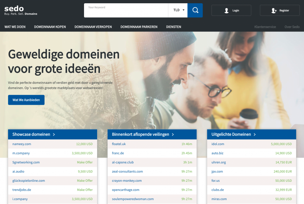 Buy and sell domain names through Sedo.