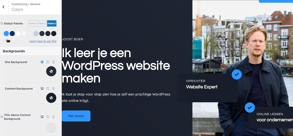 Choose another color palette in Kadence