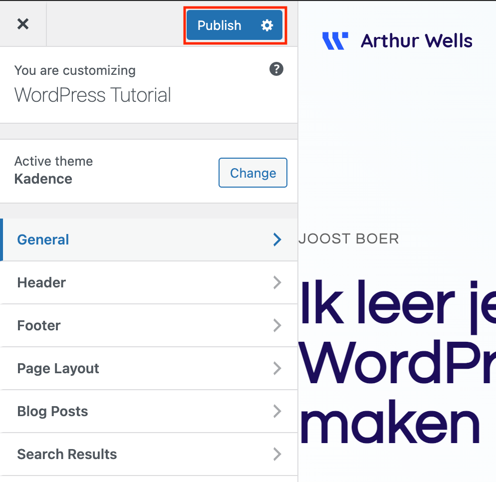 Publish Theme Customizer Changes
