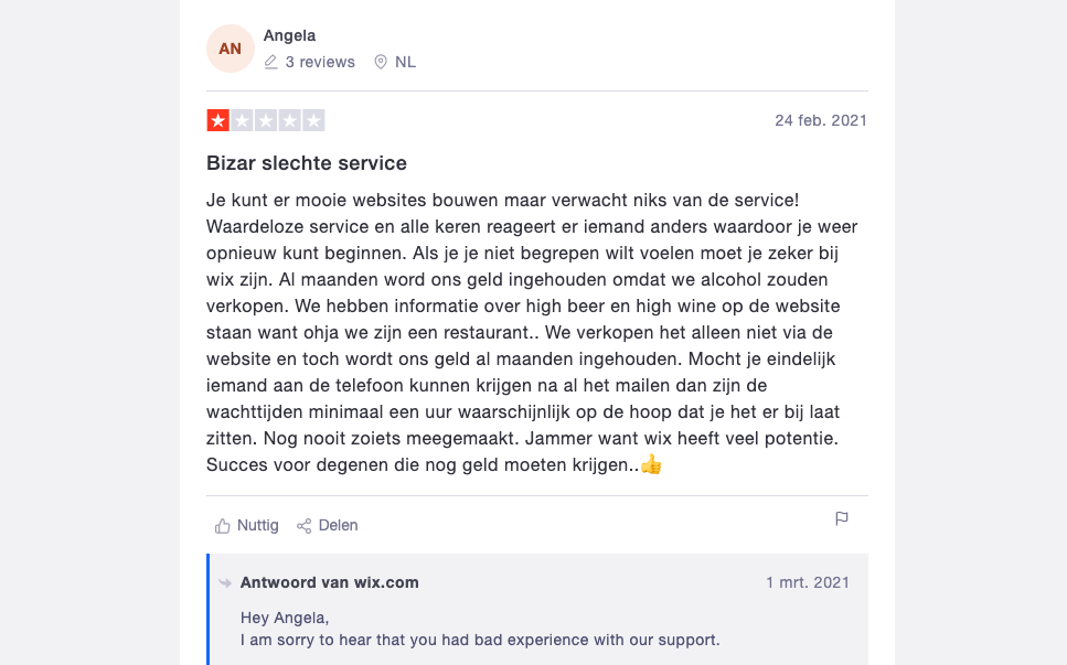 Wix reviews on Trustpilot