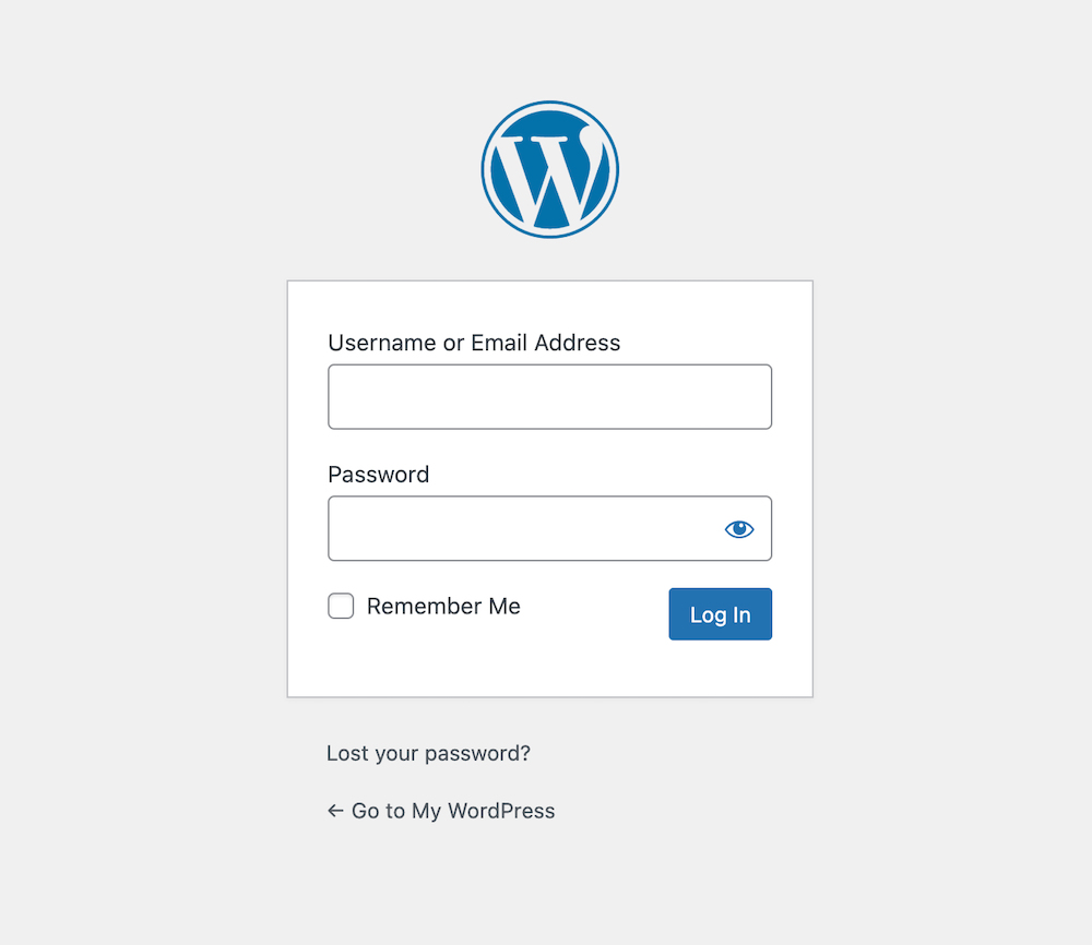 WordPress website login screen