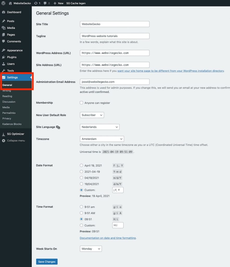 WordPress Settings