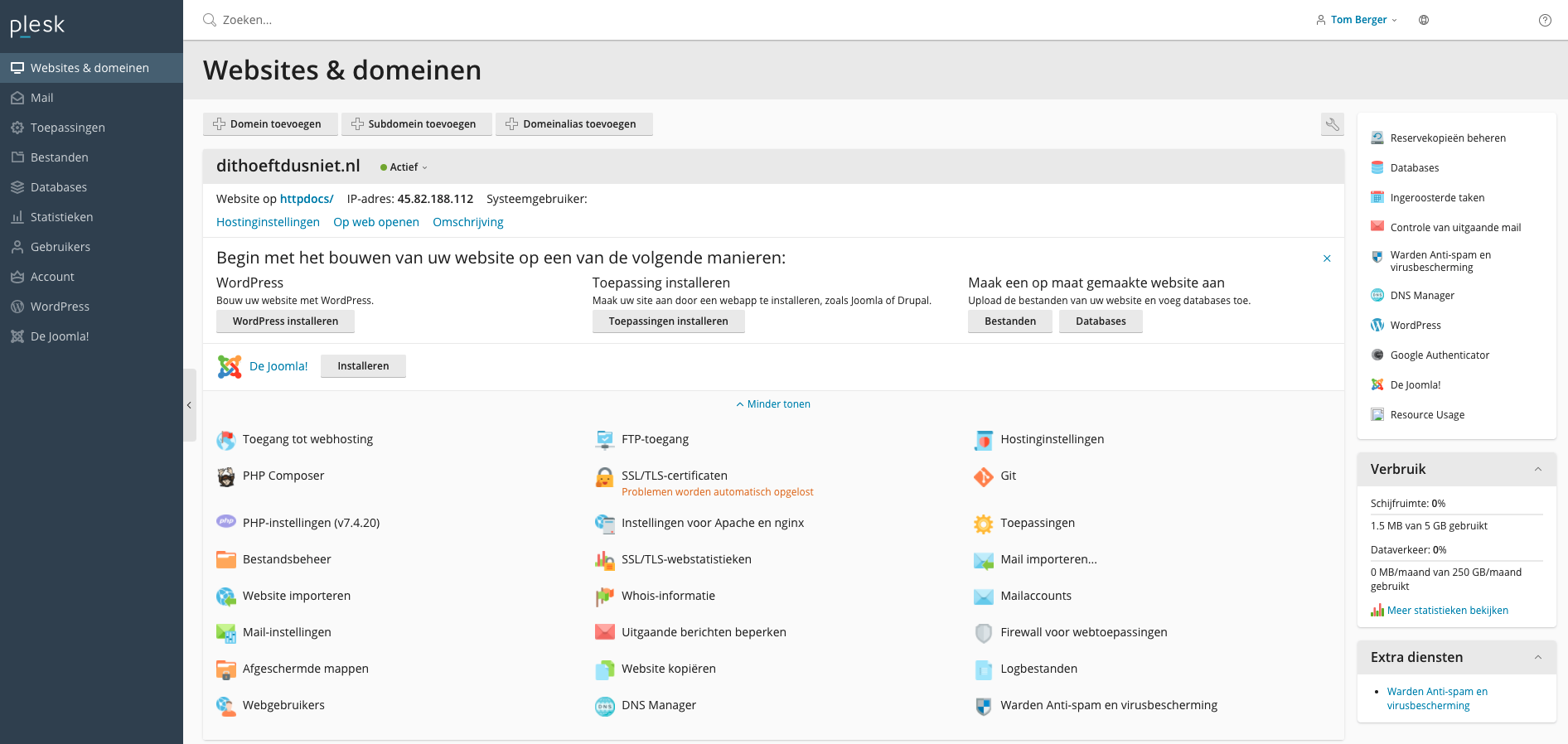 Cloud86 Web Hosting's Plesk Control Panel