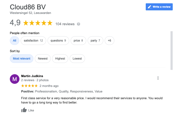 Cloud86 Google Reviews