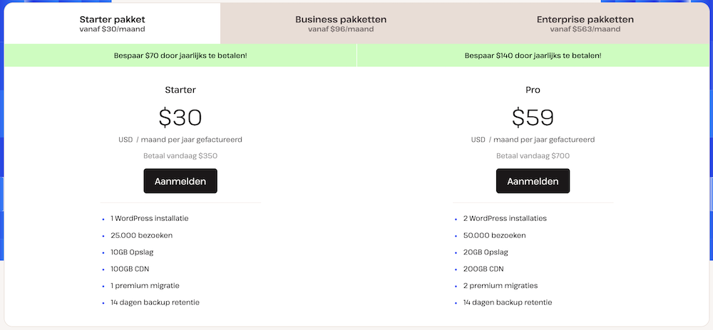 Kinsta web hosting plans.