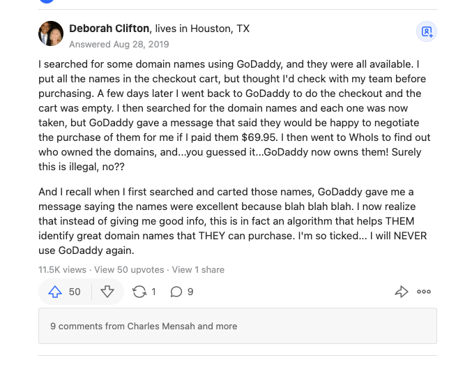 GoDaddy Domain Theft Experience on Quora