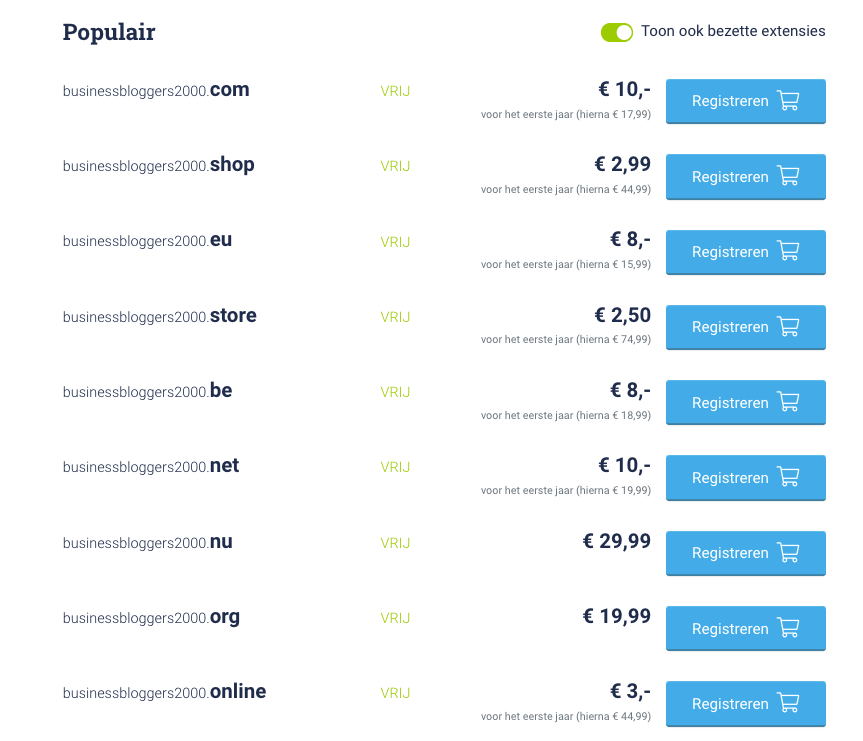 Domain name upselling