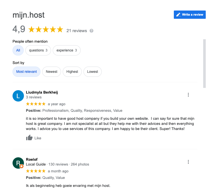 My.host Google Reviews