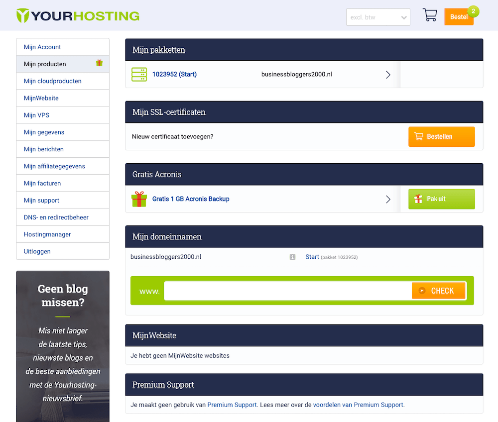 Yourhosting dashboard