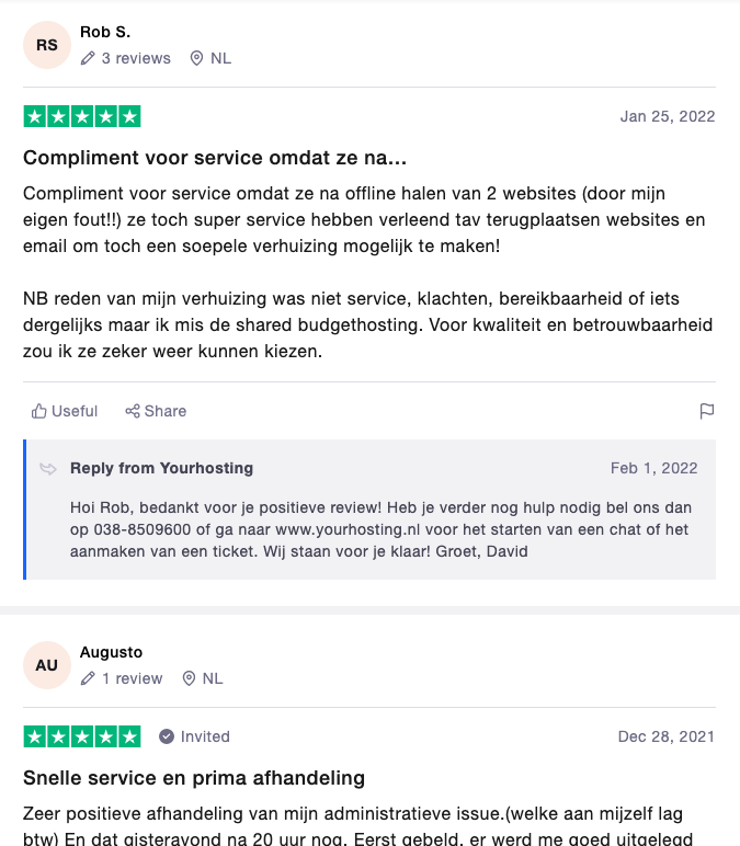 Yourhosting receives positive feedback on customer service
