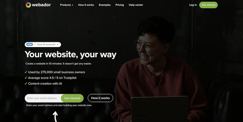 Webador homepage.