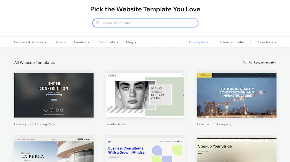 Wix website templates.