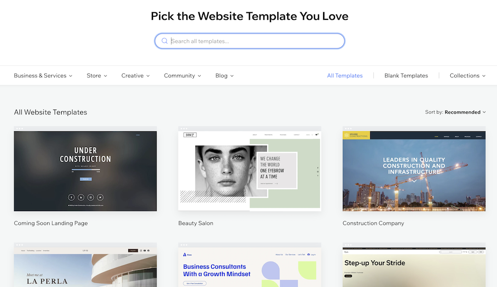 Wix templates.