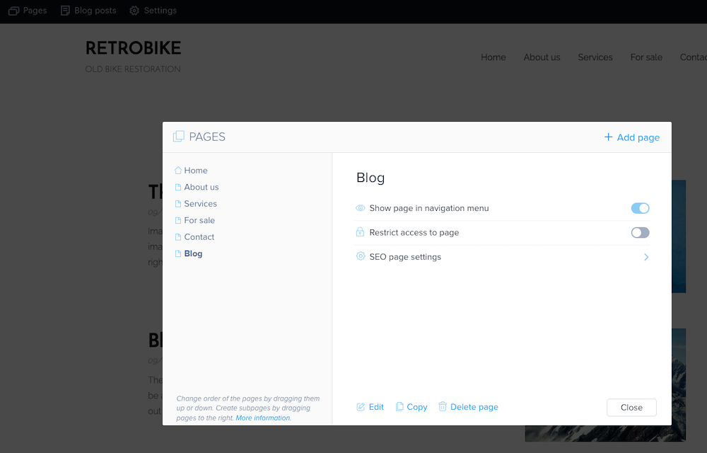 Managing and Adding Webnode Pages