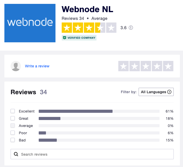 Webnode TrustPilot reviews