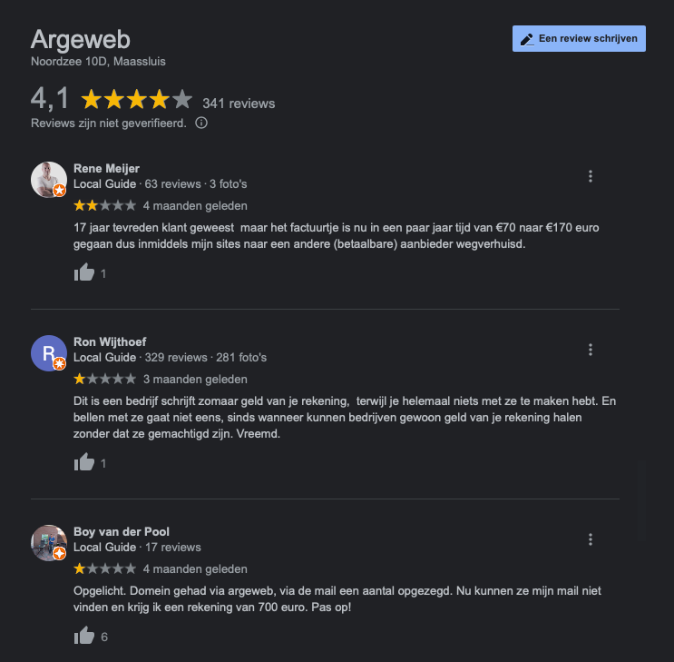 Argeweb negative customer reviews