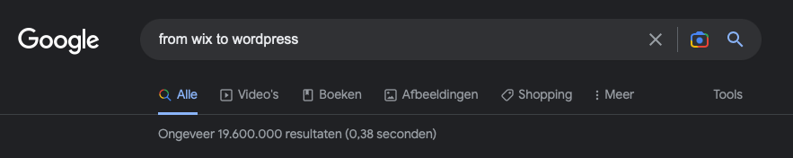 From Wix to WordPress" Google search results