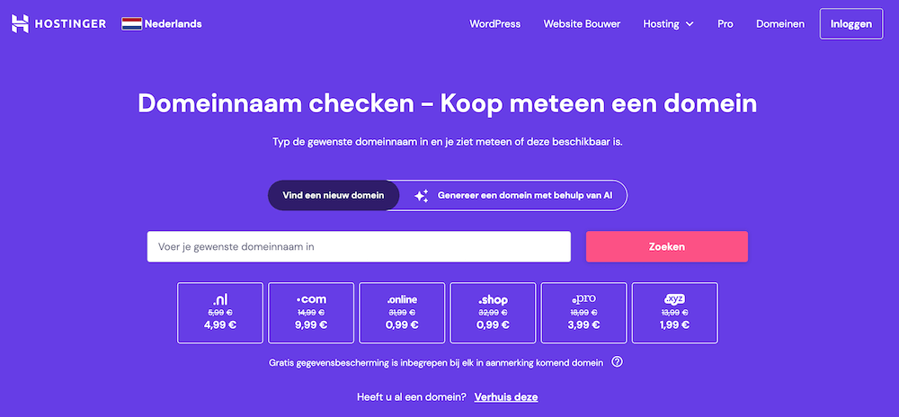 Register a domain name with Hostinger.