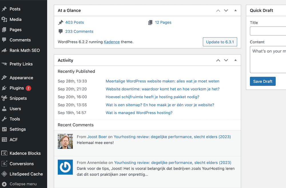 WordPress dashboard.
