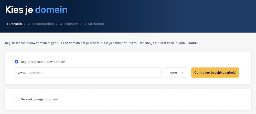 Choosing a domain with Cloud86.