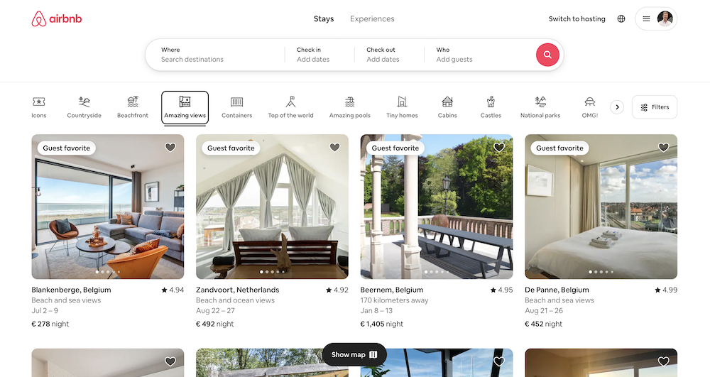 Airbnb homepage