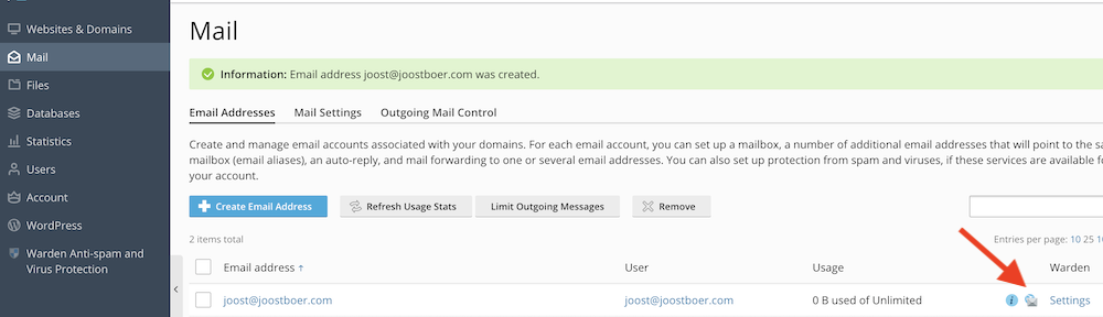 Logging into hosting email.