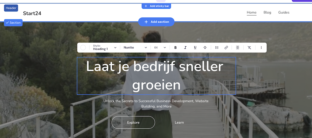 Hostinger website builder text customization via the editor.