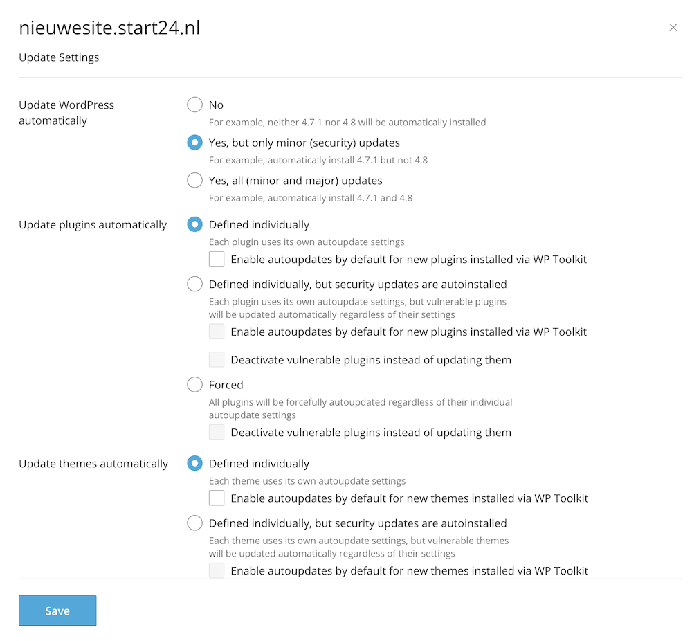 WordPress updates Plesk