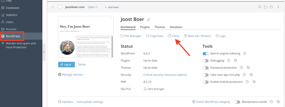 Staging site maken via Plesk.